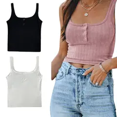 UTILISIMO - Pack 6 Poleras Mujer Sin Mangas Con Botones Algodón Colores Surtidos