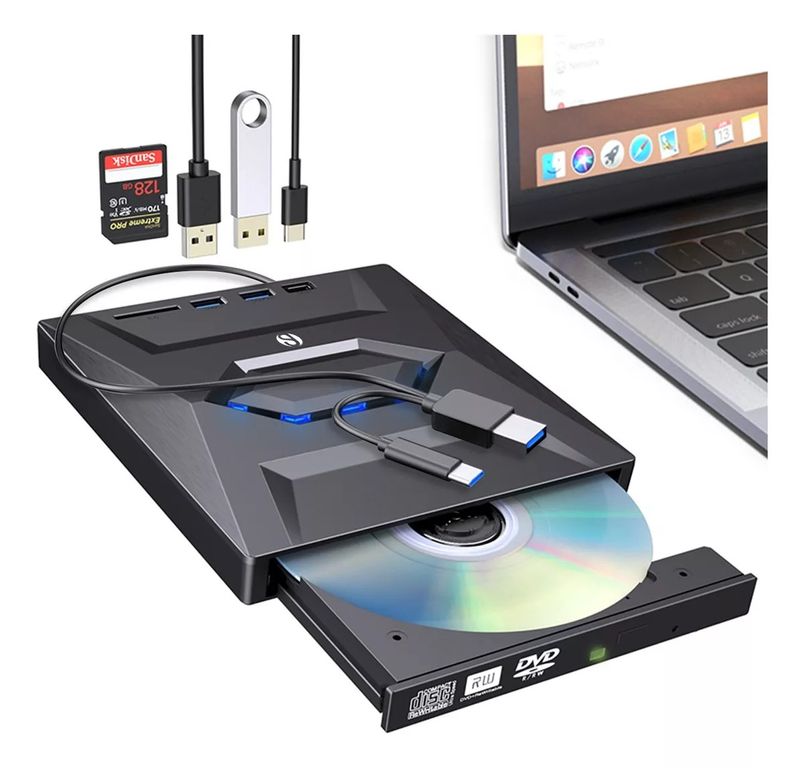 KUANGYE Grabador Dvdcd Externo Lector Usb Type C Con Sdtf Puerto