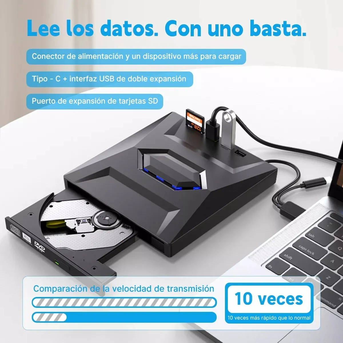 KUANGYE - Grabador Dvdcd Externo Lector Usb Type C Con Sdtf Puerto