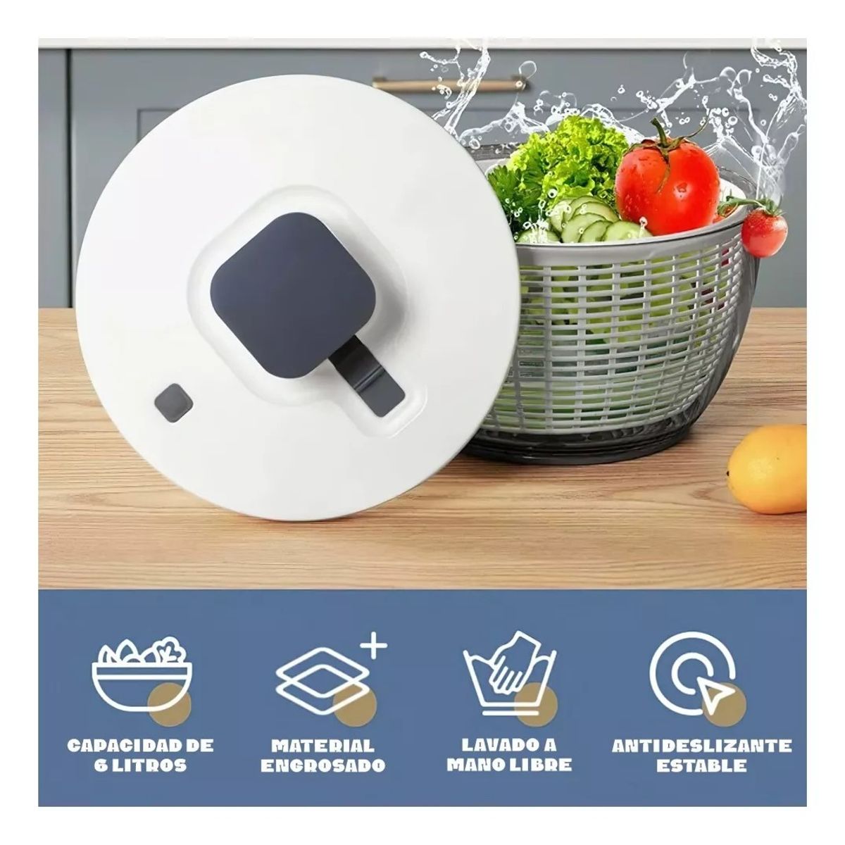 KUANGYE - Secador De Verduras Para Ensalada Fresca Multifunción 6l