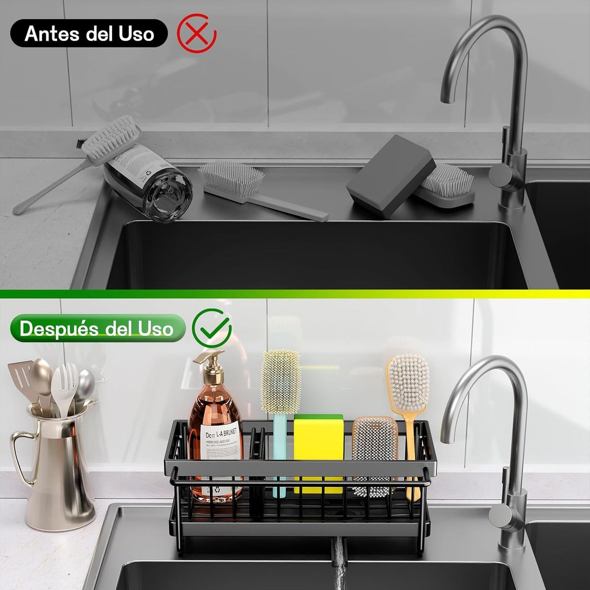 KUANGYE - Negro Estante Inoxidable Drenaje Automátic De Trapo Cocina