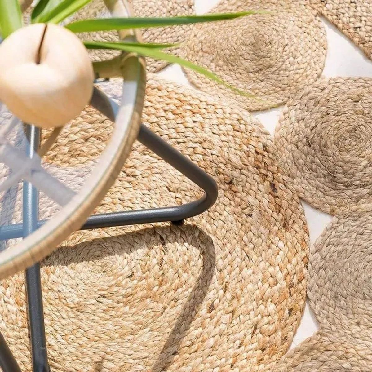 KUANGYE - Alfombra Redonda De Yute 100cm Decoración Living Exteriores