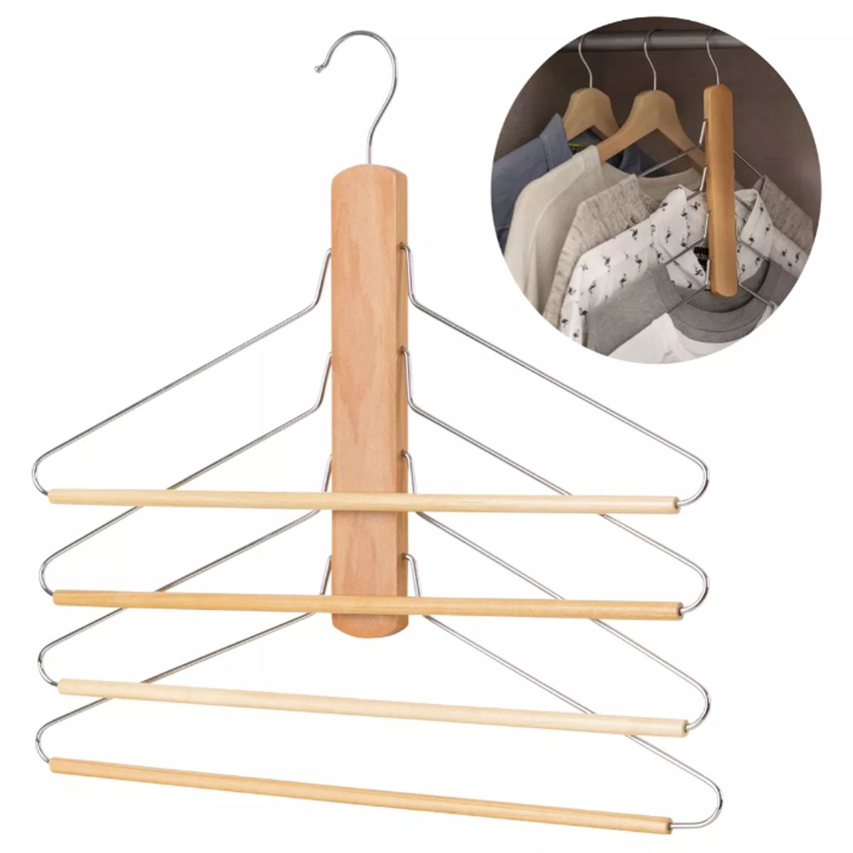 KUANGYE - Colgador para ahorro de espacio madera natural 4 En1