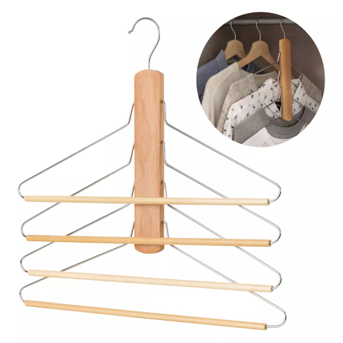 KUANGYE - Colgador para ahorro de espacio madera natural 4 En1