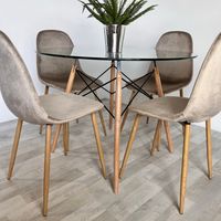 Comedor Redondo Mesa Elida 100cm + 4 Sillas Isy Beige - Compacto