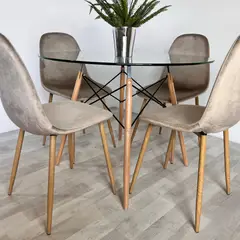 PANDALINO - Comedor Redondo Mesa Elida 100cm + 4 Sillas Isy Beige - Compacto