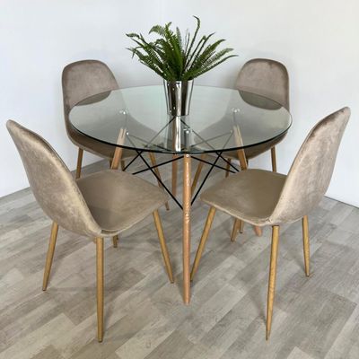 Imagen 2 del producto Comedor Redondo Mesa Elida 100cm + 4 Sillas Isy Beige - Compacto