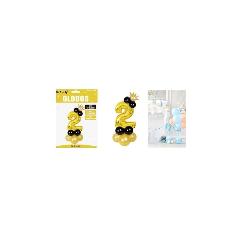 GENERICO - Set Globos De Número 2 Dorado Con Corona 16pcs