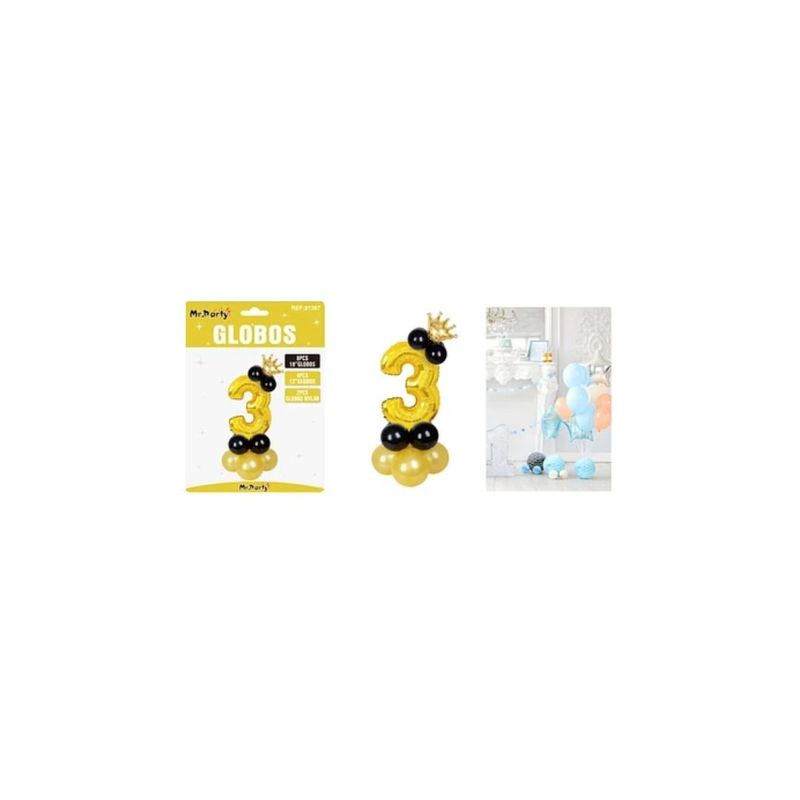 GENERICO - Set Globos De Número 3 Dorado Con Corona 16pcs
