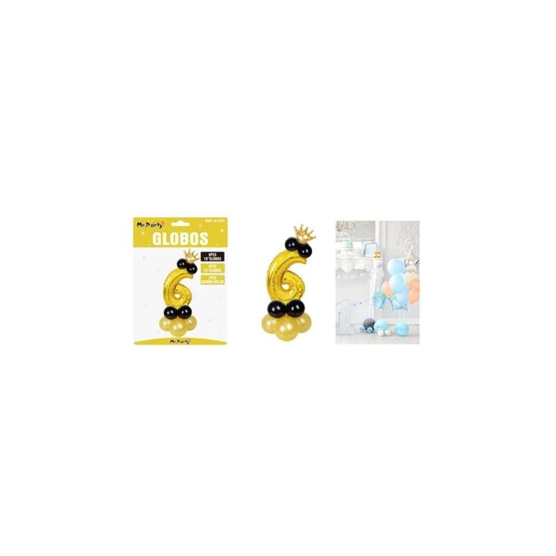 GENERICO - Set Globos De Número 6 Dorado Con Corona 16pcs