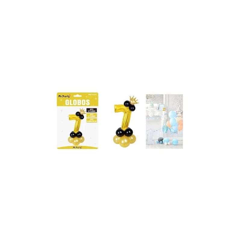 GENERICO - Set Globos De Número 7 Dorado Con Corona 16pcs