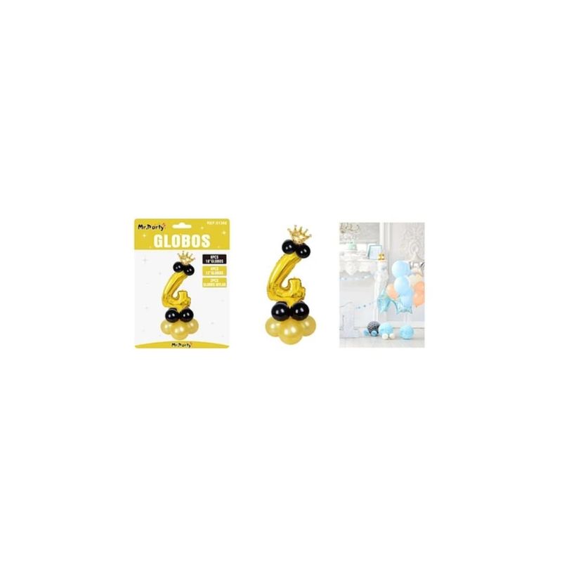 GENERICO - Set Globos De Número 4 Dorado Con Corona 16pcs