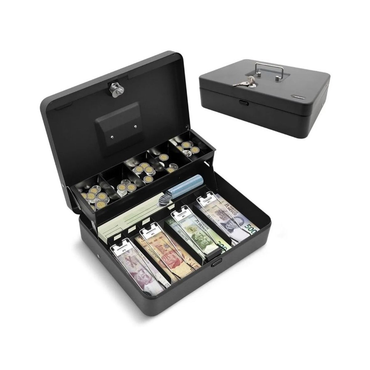 GENERICO - Caja De Dinero Portátil Con Cerradura De Seguridad Negro