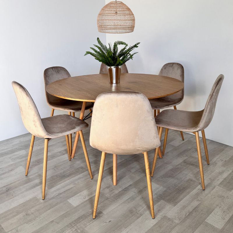PANDALINO - Comedor Mesa Shanna 120cm + 6 Sillas Isy Beige - Elegancia y Confort