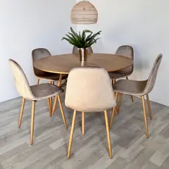 PANDALINO - Comedor Mesa Shanna 120cm + 6 Sillas Isy Beige - Elegancia y Confort