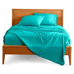 GENERICO - Juego de sabanas algodon 800 hilos Turquesa Premium 2.5 Plazas +Fundas