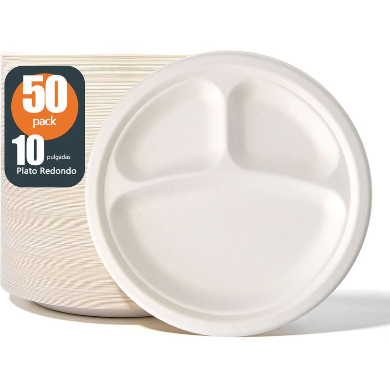 GENERICO - 50 Unidades Plato Blanco Desechable Biodegradable Fiesta 26cm