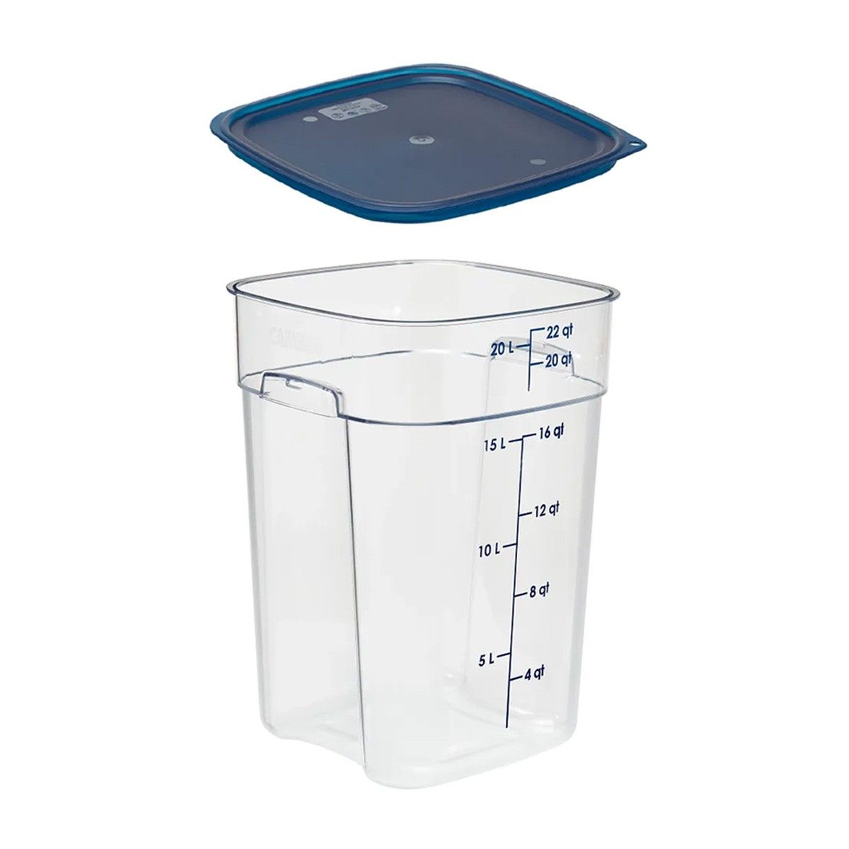 CAMBRO - RECIPIENTE GRADUADO CUADRADO POLICARBONATO 22 LTS CON TAPA AZUL