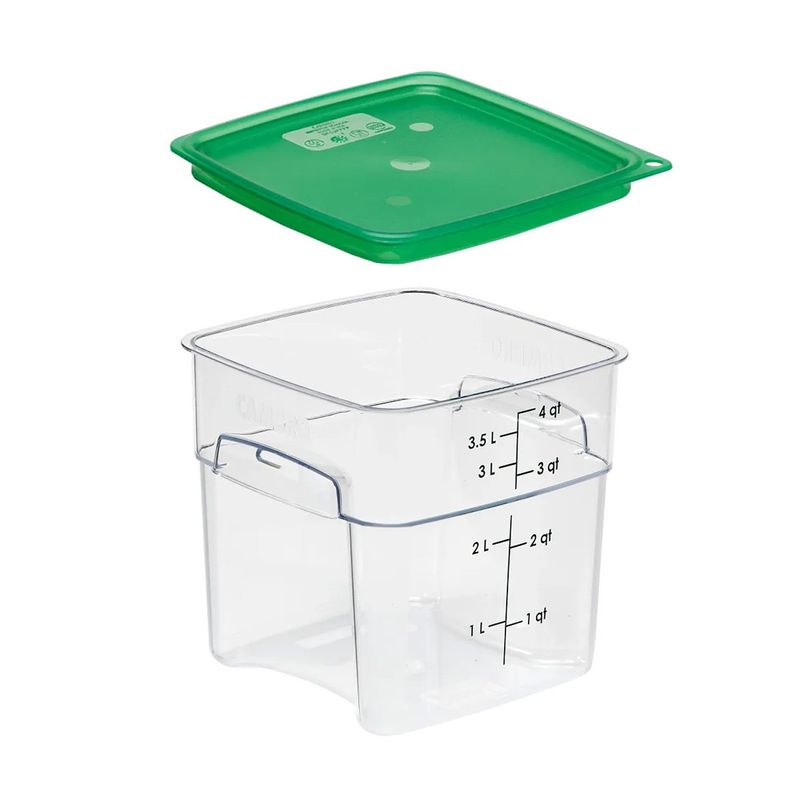 CAMBRO - RECIPIENTE GRADUADO CUADRADO POLICARBONATO 4 LTS Y TAPA VERDE