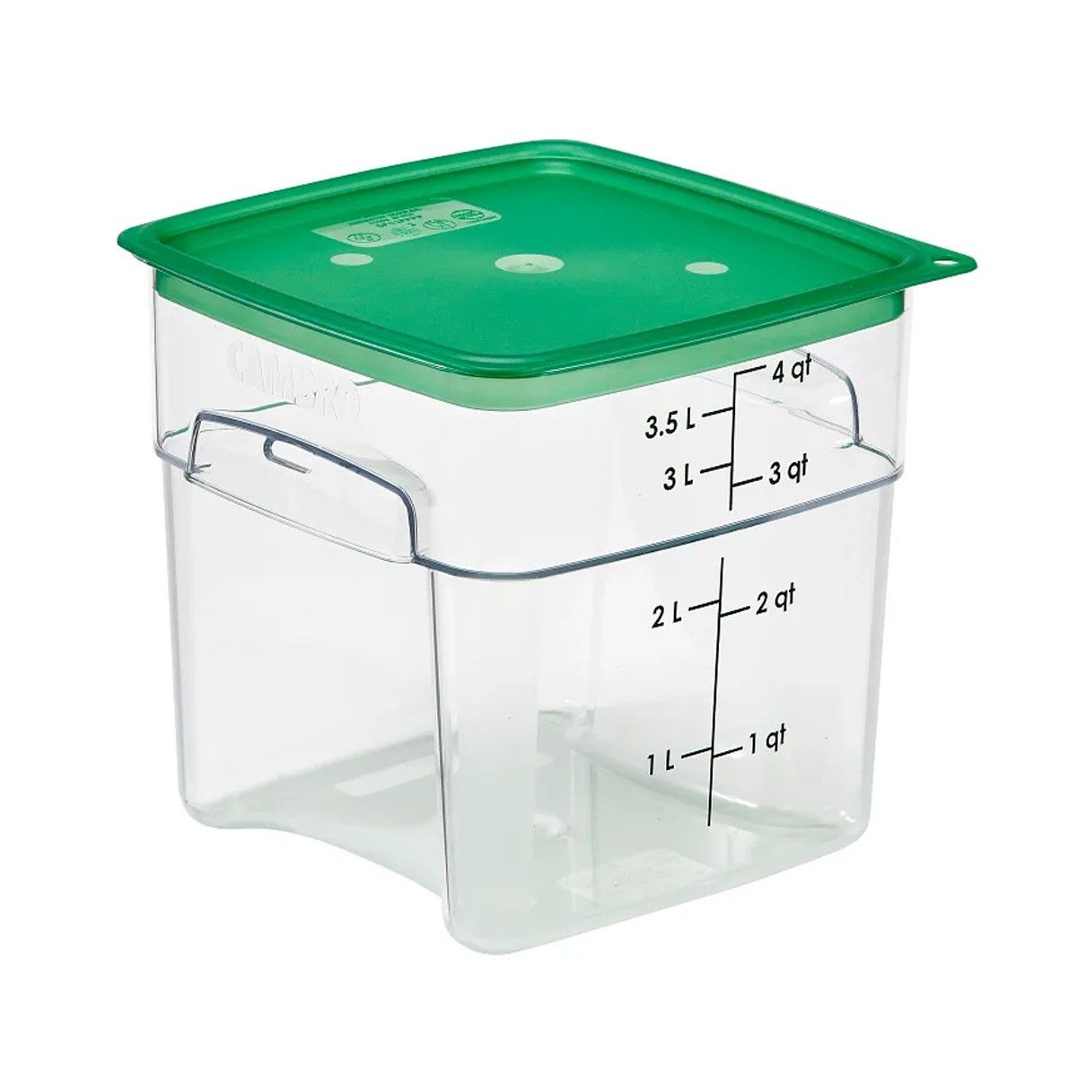 CAMBRO - RECIPIENTE GRADUADO CUADRADO POLICARBONATO 4 LTS Y TAPA VERDE