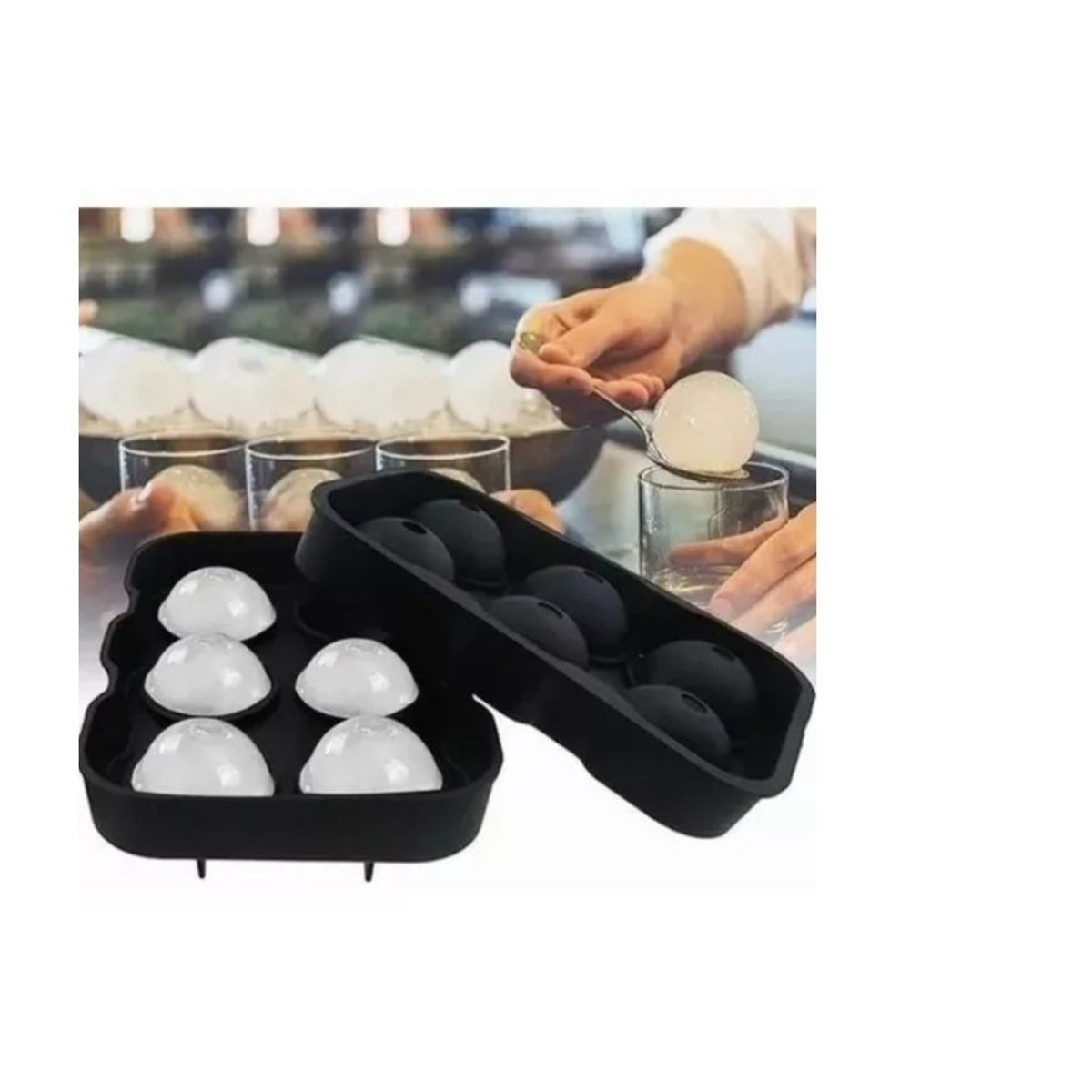 GENERICO - Cubeta De Hielo Silicona Redondo Whisky Tragos Coctel Negro