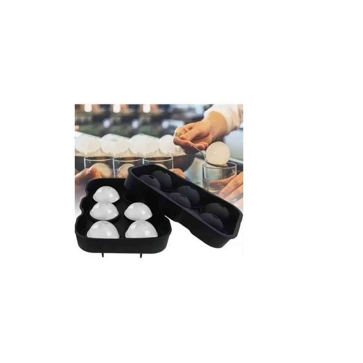 GENERICO - Cubeta De Hielo Silicona Redondo Whisky Tragos Coctel Negro