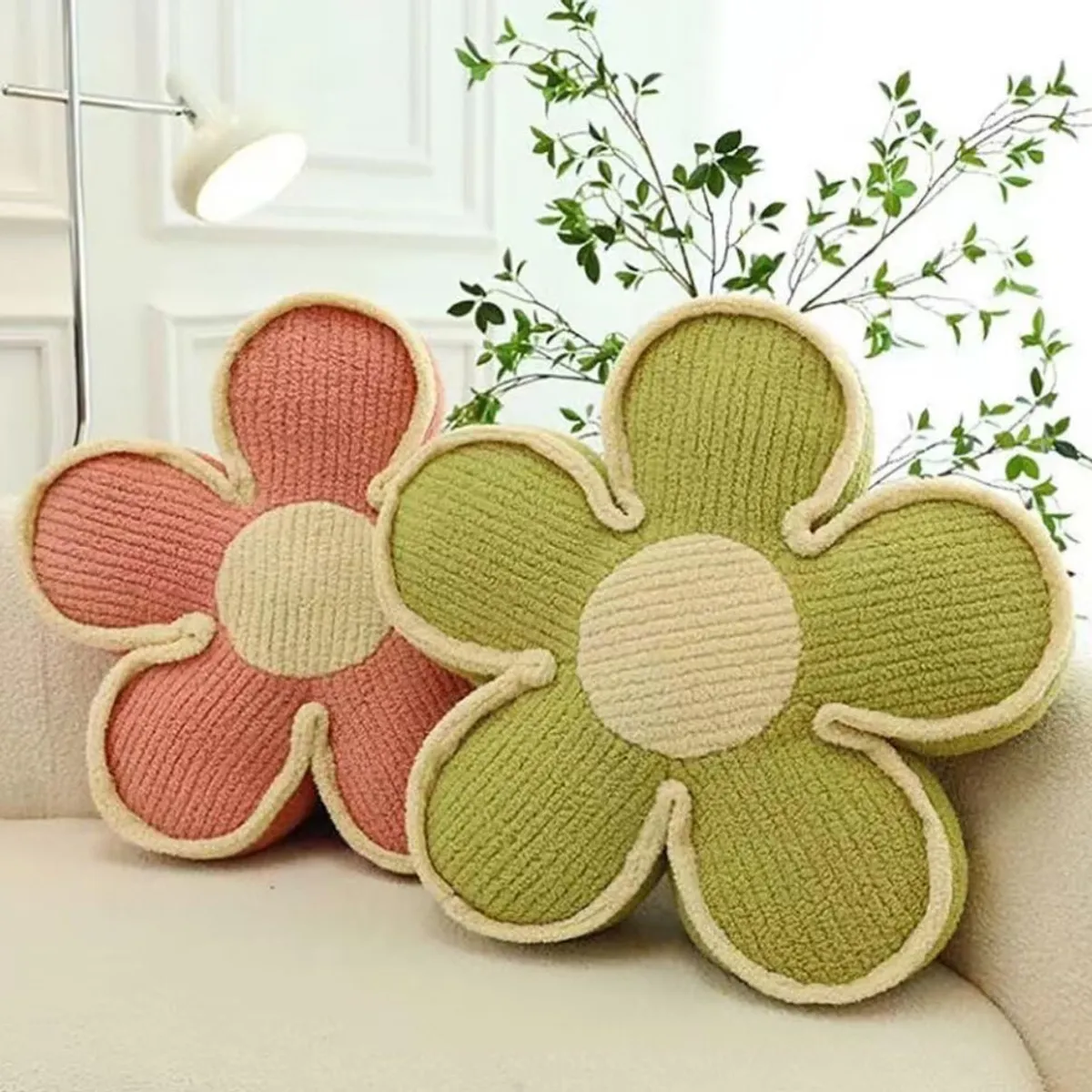 GENERICO - SET DE 2 COJINES DISEÑO FLOR COLOR ROSADO/VERDE