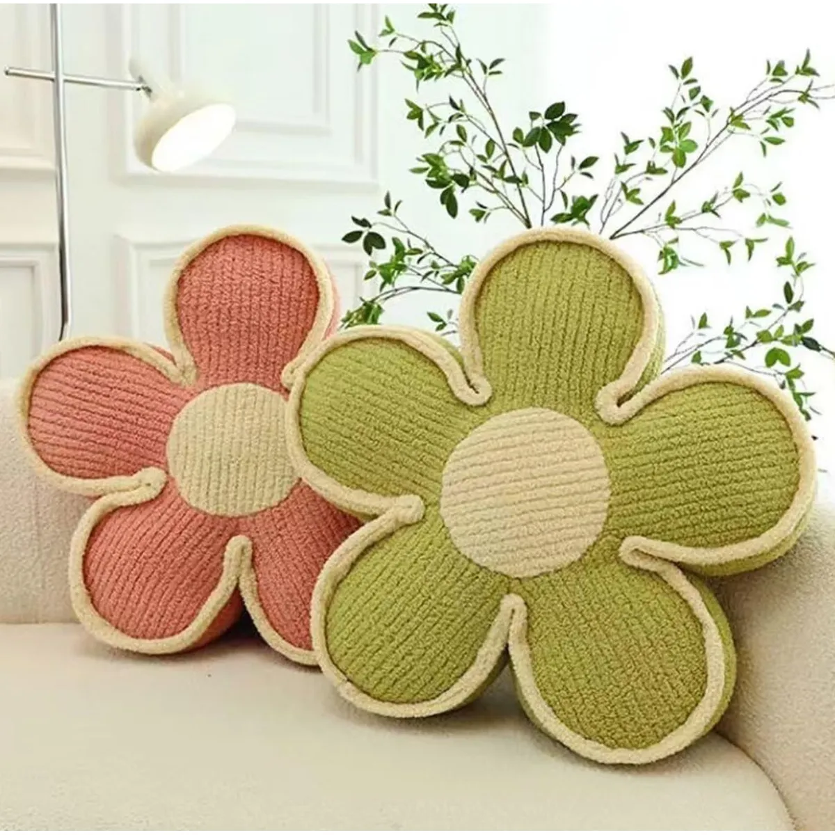 GENERICO - SET DE 2 COJINES DISEÑO FLOR COLOR ROSADO/VERDE