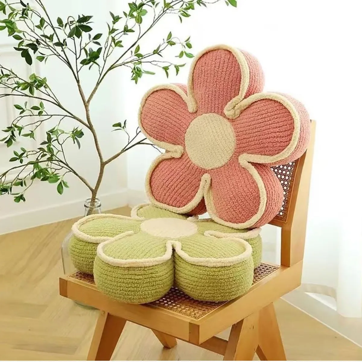 GENERICO - SET DE 2 COJINES DISEÑO FLOR COLOR ROSADO/VERDE