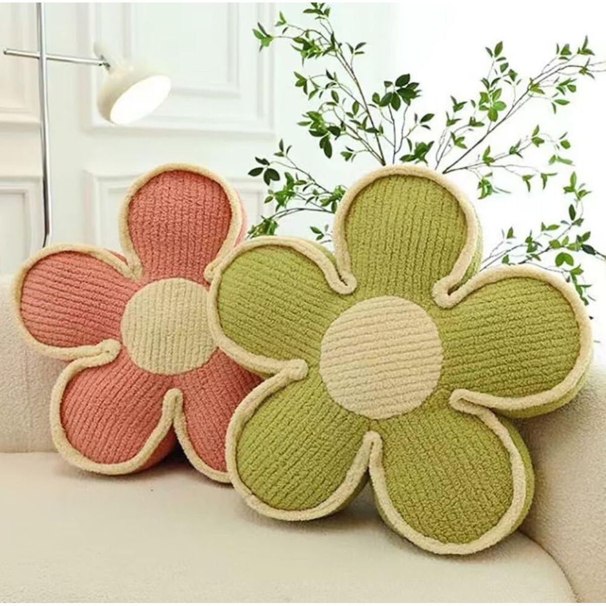 GENERICO - SET DE 4 COJINES DISEÑO FLOR COLOR ROSADO7VERDE