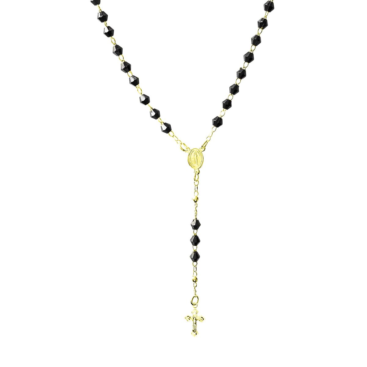 ANDREA COGGIOLA JOYAS - Collar Rosario Cristales Negros Enchapado Oro 18K