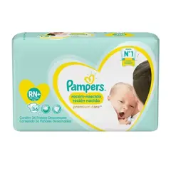PAMPERS - Pañales Premium Care 72 Und Talla RN+