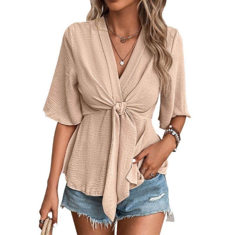 RURUTOTO - Blusa manga corta acampanada para mujer