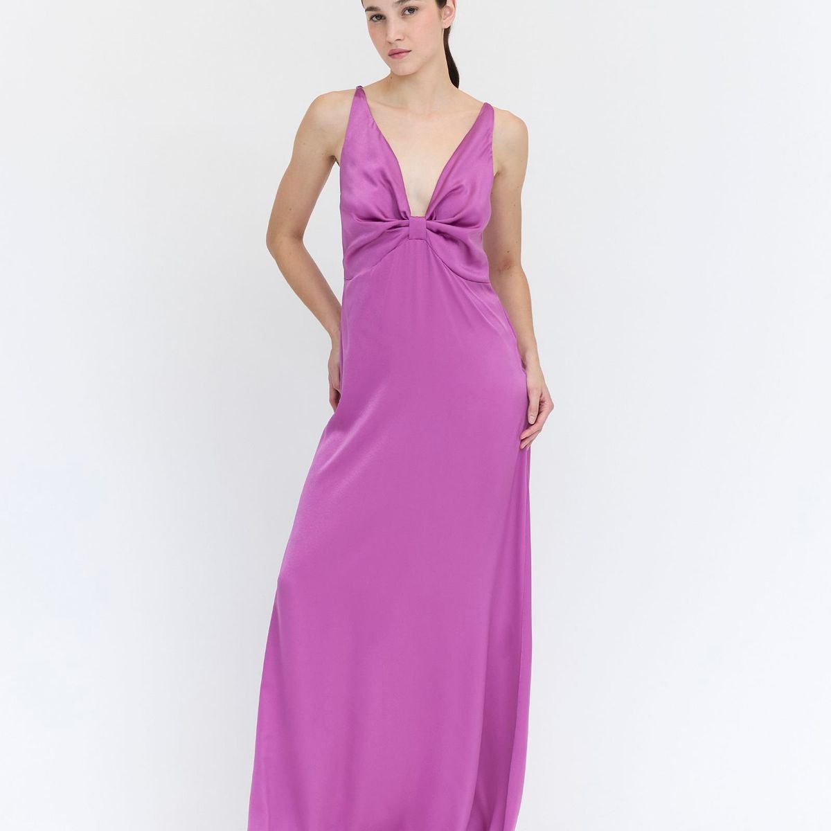 GUINDA - Maxi Vesitdo con tirantes y escote en V Rouse Guinda