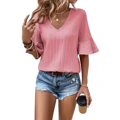 RURUTOTO - Blusa manga corta De volantes para mujer Azul