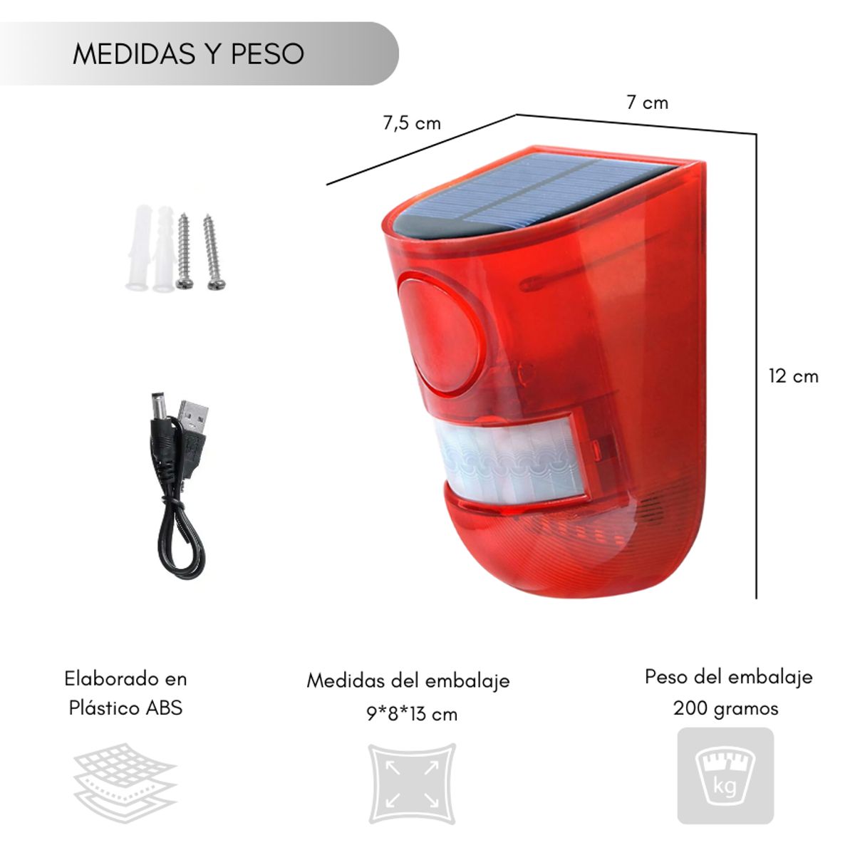 GENERICO - Sirena Alarma Con Sensor De Movimiento Y Luz Solar 4 Modos