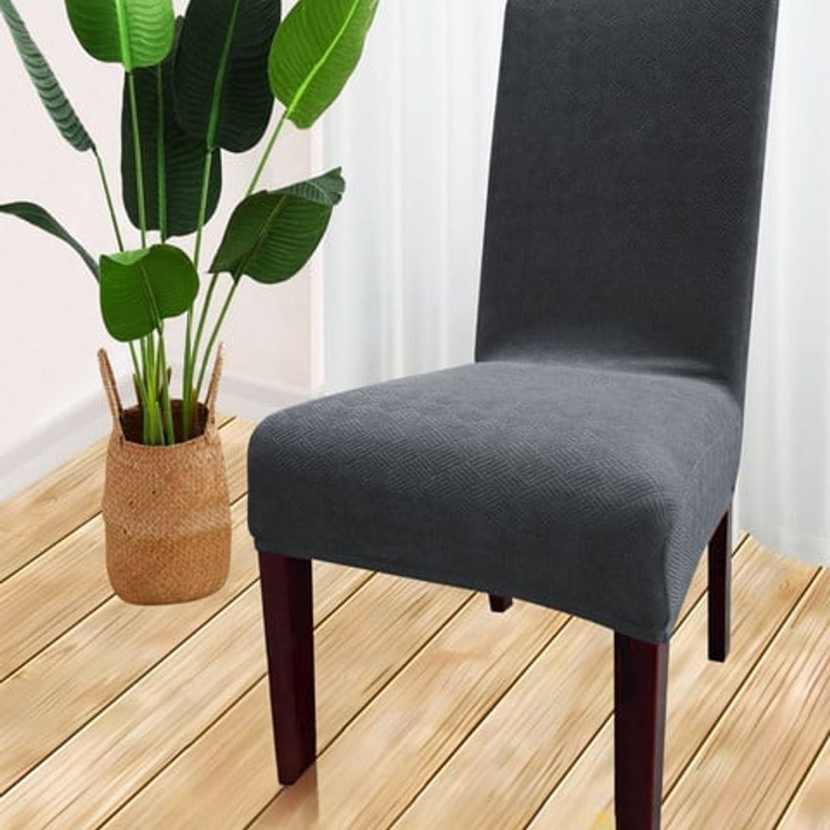 GENERICO - PACK DE 6 FUNDAS CUBRE SILLAS DE COMEDOR  GRIS OSCURO