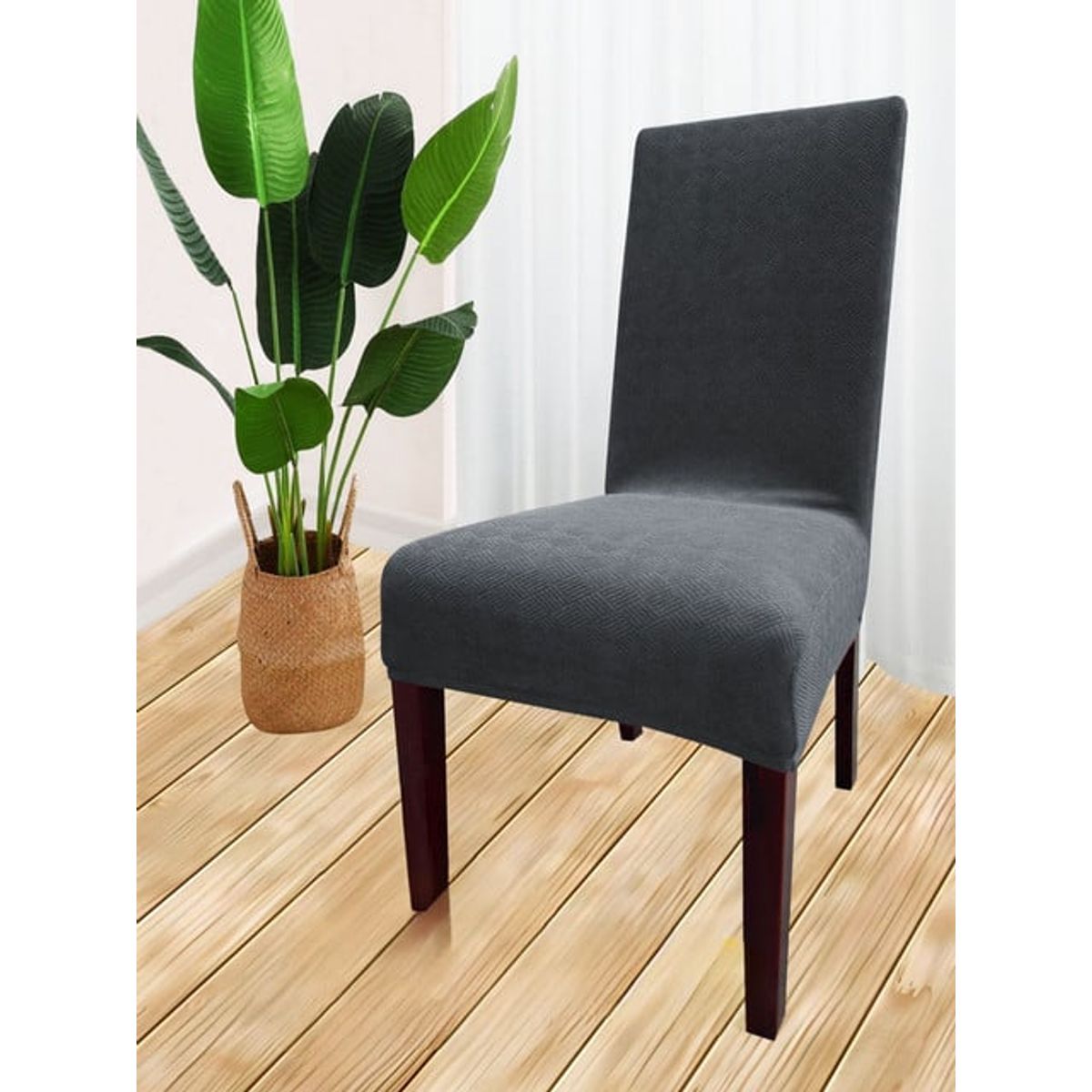 GENERICO - PACK DE 6 FUNDAS CUBRE SILLAS DE COMEDOR  GRIS OSCURO