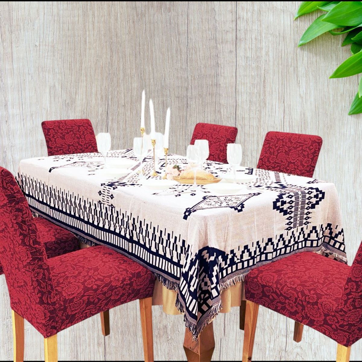 GENERICO - PACK DE 6 FUNDAS CUBRE SILLAS DE COMEDOR FLORES BURDEO