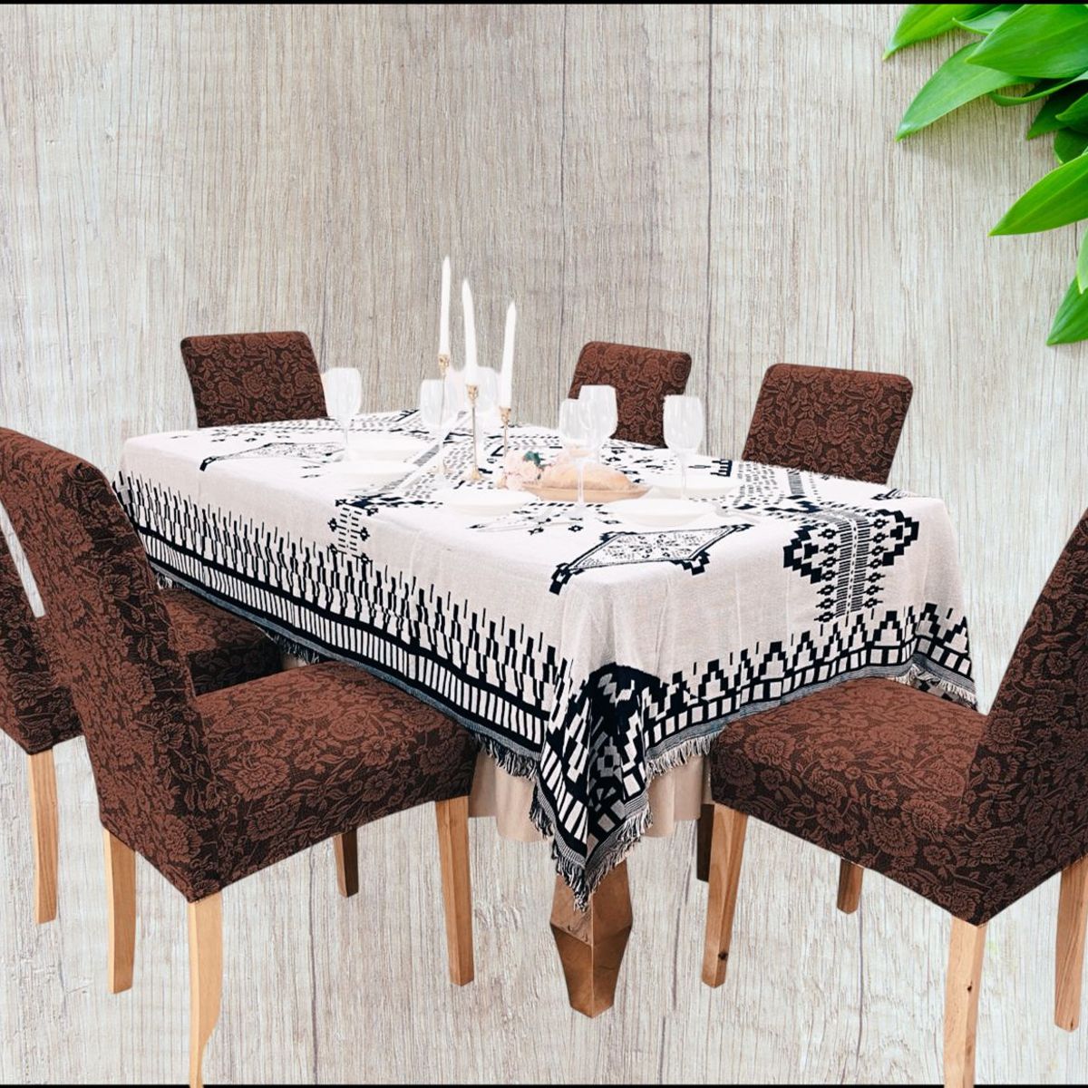 GENERICO - PACK DE 6 FUNDAS CUBRE SILLAS DE COMEDOR FLORES CAFÉ