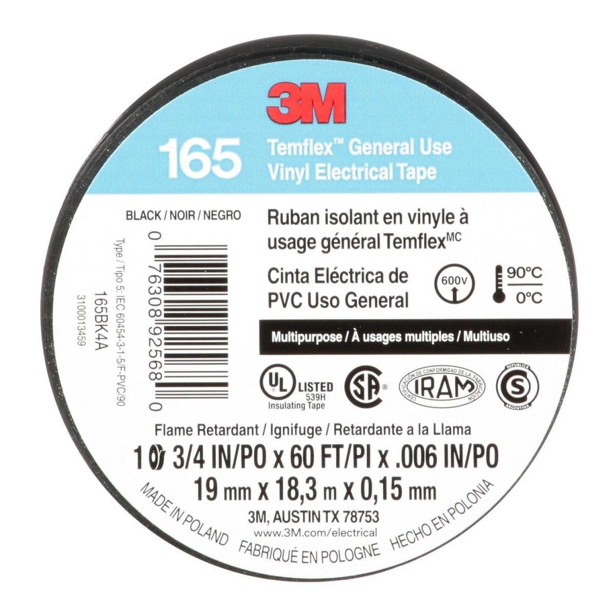 3M - Pack 3 Cintas Eléctricas de PVC 19 mm x 18,3 m x 0,15 mm