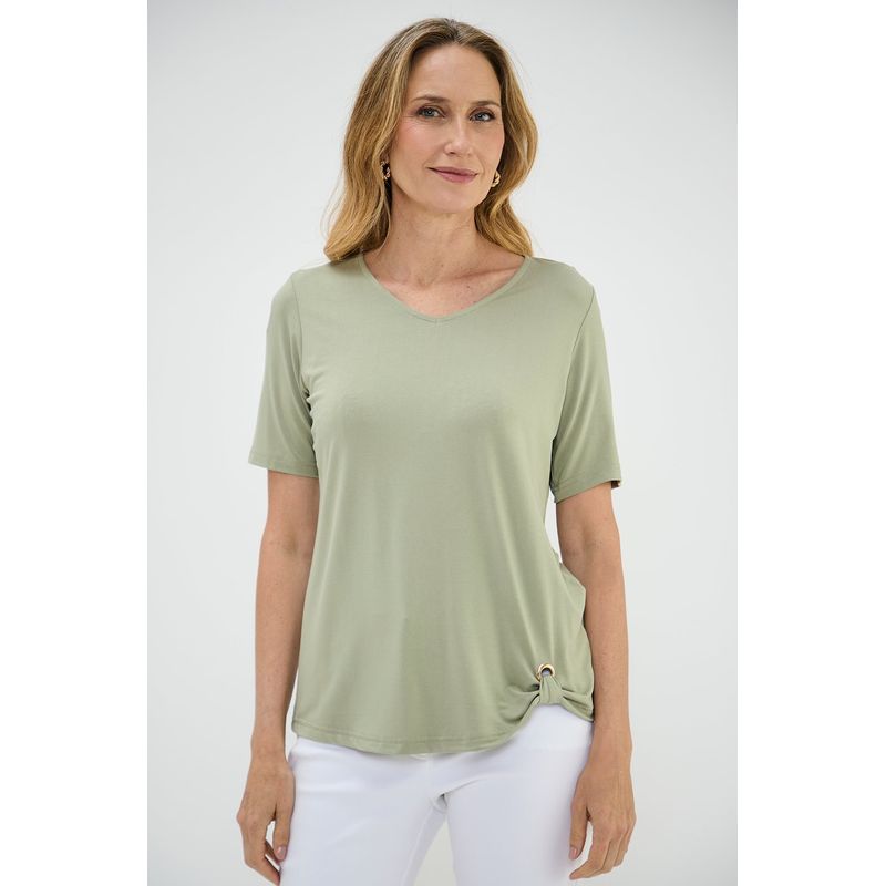 MA GRIFFE - Polera Manga Corta Verde Agua Mujer Magriffe