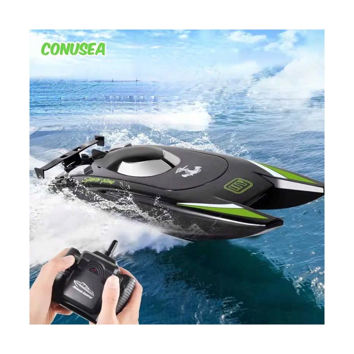 GENERICO - Lancha Grande Full Velocidad Control Remoto Premium Negro