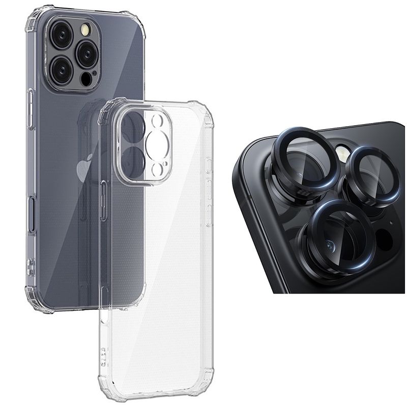 GENERICO - Carcasa Transparente Para iPhone 16 Pro Max- Lentes Negro