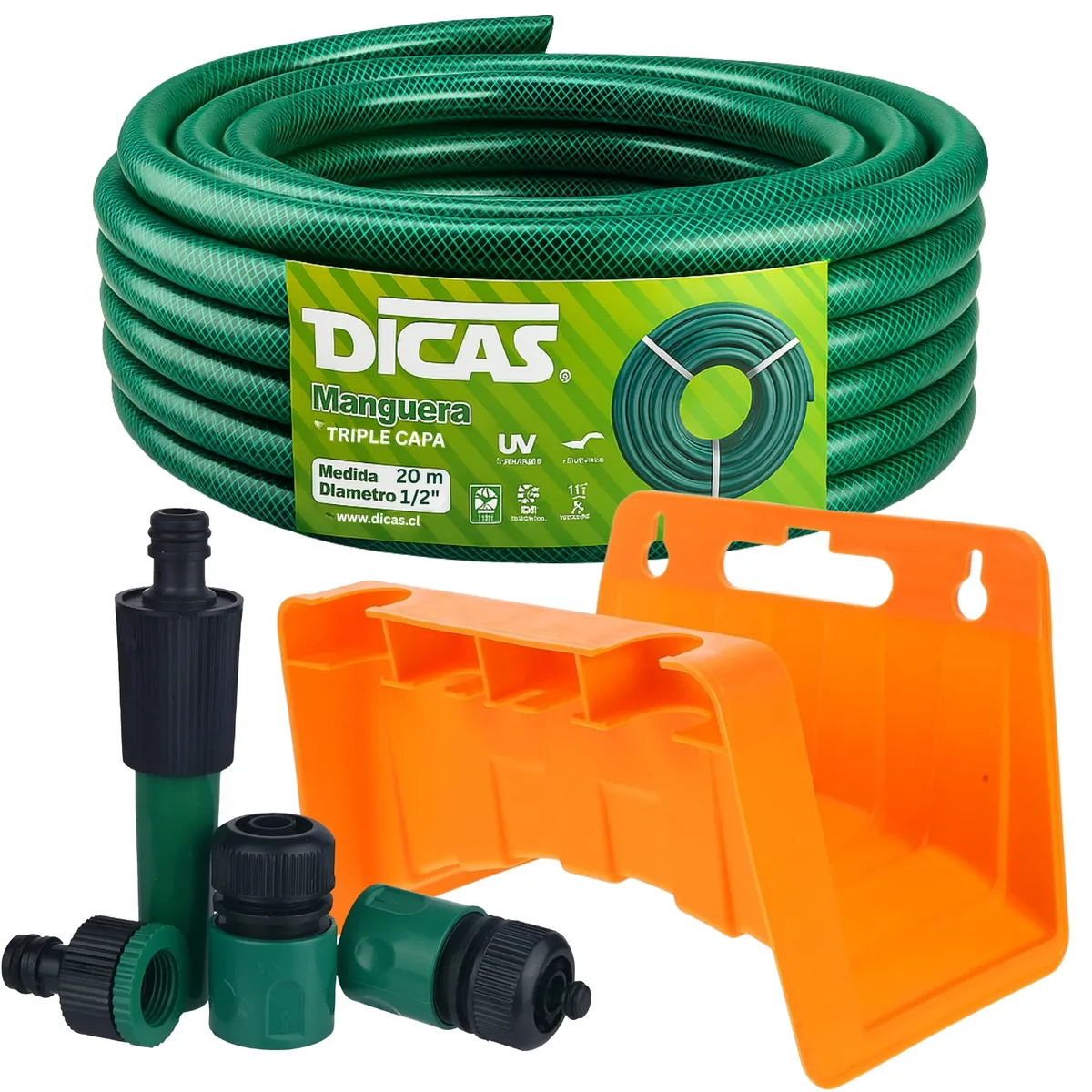 DICAS - Manguera Jardin Con Malla 1/2 Pulgada 20 Metros Con Accesorios Dicas