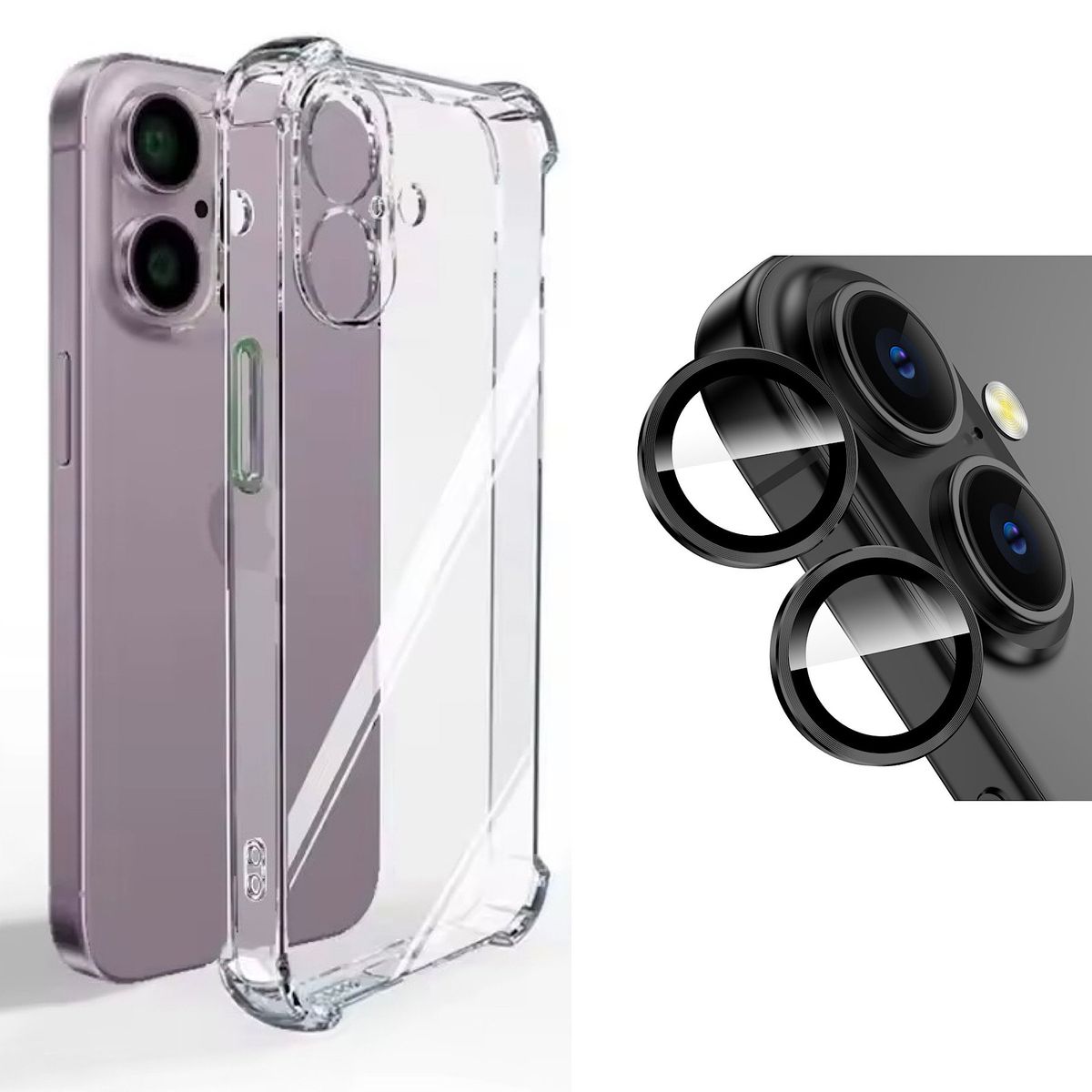 GENERICO - Carcasa Transparente Para iPhone 16 Normal - Lentes Negro