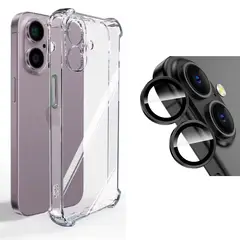 GENERICO - Carcasa Transparente Para iPhone 16 Normal - Lentes Negro