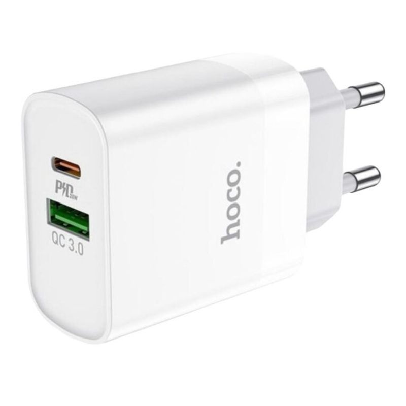 HOCO - CARGADOR DOBLE SALIDA USB -TIPO C PD 20W CARGA RÁPIDA CERTIFICADO