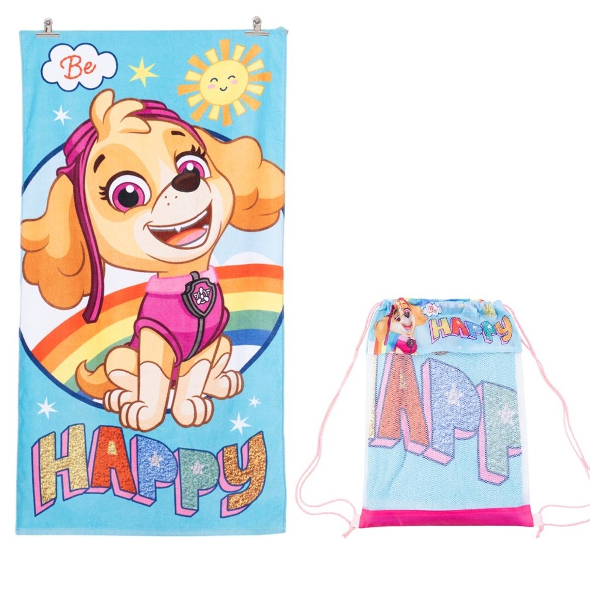 GENERICO - Toalla de Playa Infantil con Morral 70x140 cm - Be Happy