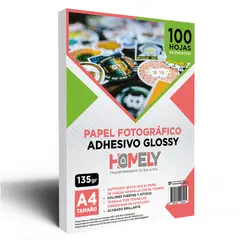 HOMELY - Papel Fotografico Glossy Adhesivo A4 135 Grs 100 Hoja